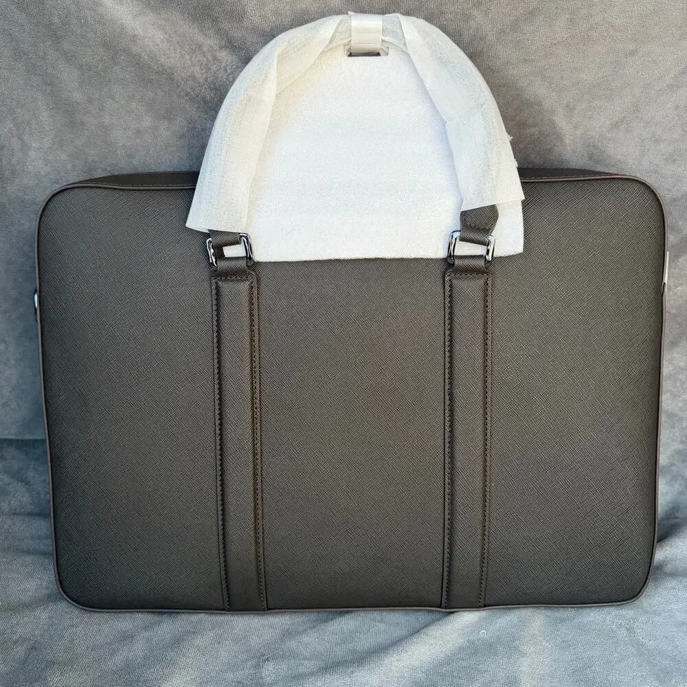 Quince Italian Saffiano Leather Briefcase 16in Laptop Bag Hickory NWT
